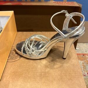 Reneeze silver strappy heels with rhinestones